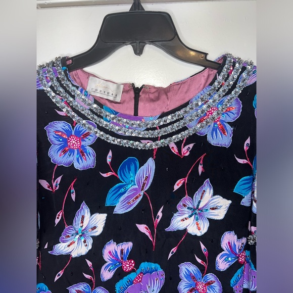 Vintage MUNA COUTURE Custom Made Beaded Lined Fully Silk Dress Sz 16-18 - Picture 3 of 10